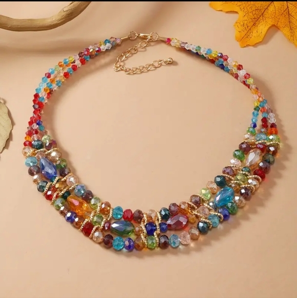 Aimuly Jewelry - Bohemian Multilayer Three Rows Crystal Colorful Drip Necklace.